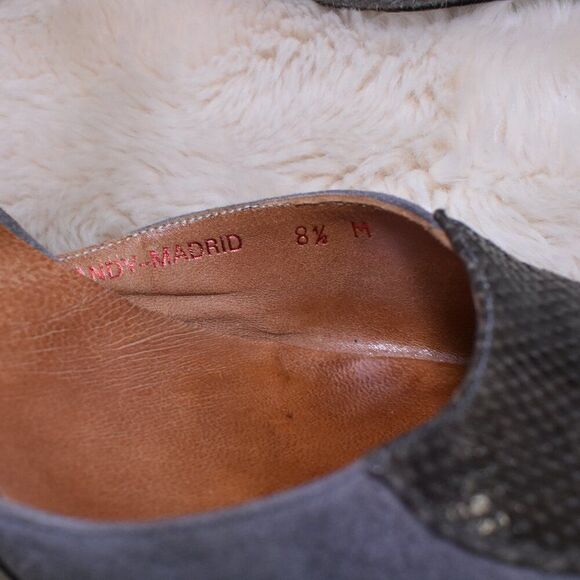 Salvatore Ferragamo VTG Gray Suede Leather Heels Sz 8.5 Block Ankle Strap - Picture 9 of 14